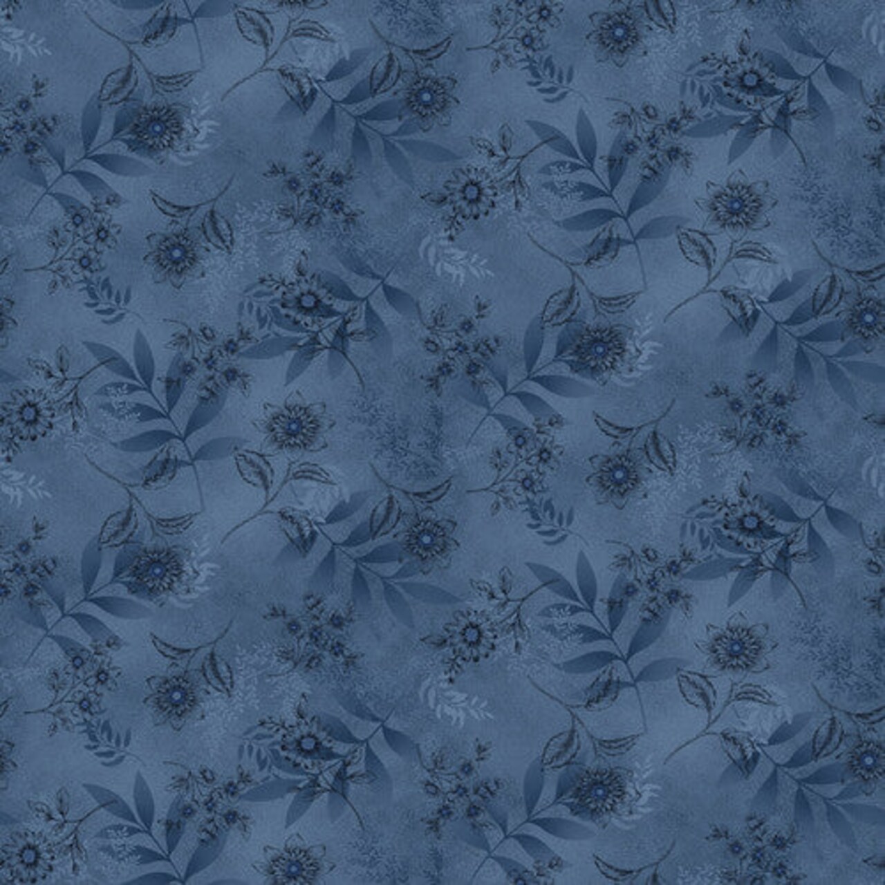 Fabric Henry Glass Blue Large Botanical Tonal Flossie's Flowers by the Quarter Yard 3369-77